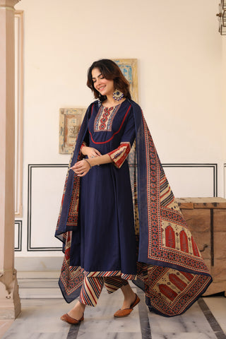 Blue Solid 3-Piece Kurta Set
