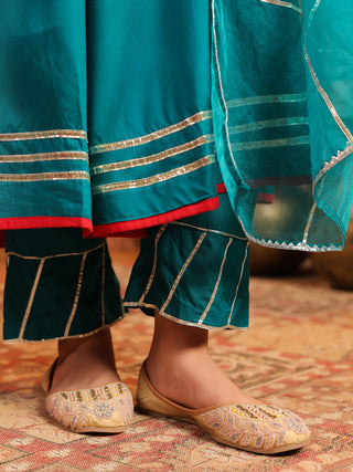 Teal Solid Fit & Flare 3-Piece Anarkali Kurta Set