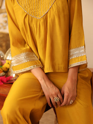 Yellow Lace Chanderi Co-Ord Set