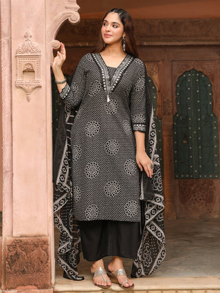 Black Printed 3-Piece Straight Kurta Set
