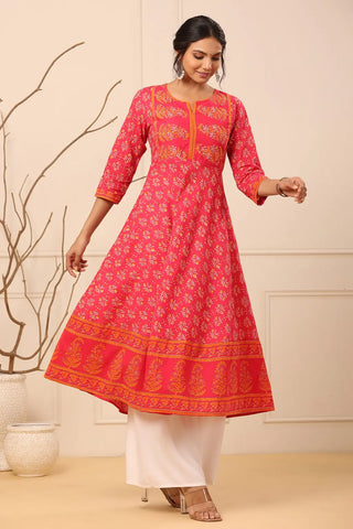 Women Fuchsia Ethnic Motifs Printed Anarkali Kurta