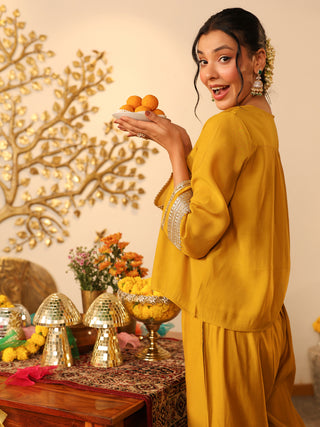 Yellow Lace Chanderi Co-Ord Set