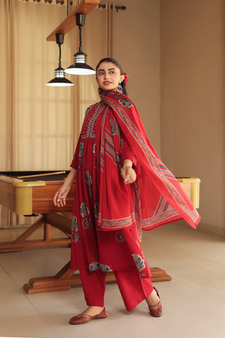 Women Ethnic Motifs Printed Regular Thread Work Pure Cotton Kurta with Trousers & With Dupatta