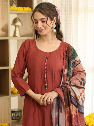 Brick Red Chanderi A-Line Kurta Set