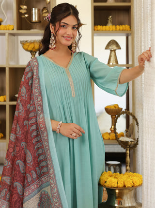Light Blue Chanderi A-Line Kurta Set with Pocket