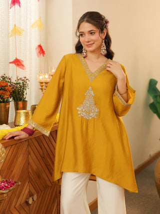 Mustard Embroidered Chanderi Co-Ord Set