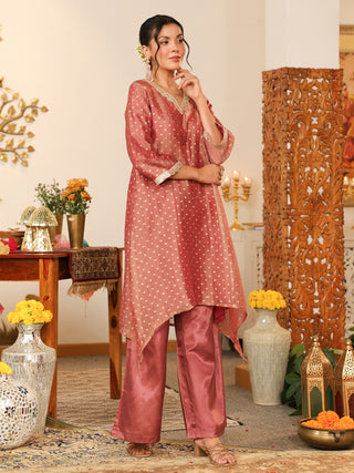 Dusty Rose Woven Butti Tissue Co-Ord Set with Pocket
