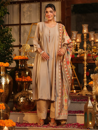 Grey Chanderi A-Line Kurta Set