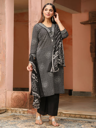 Black Printed 3-Piece Straight Kurta Set