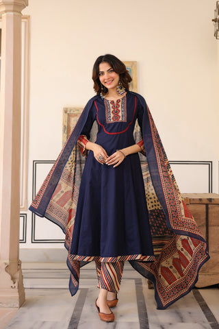 Blue Solid 3-Piece Kurta Set