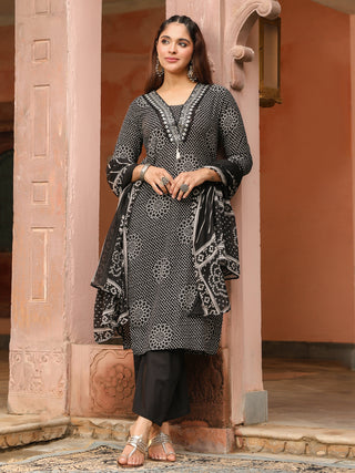 Black Printed 3-Piece Straight Kurta Set