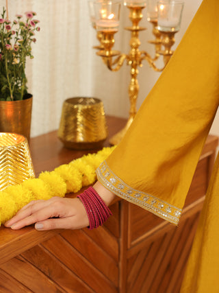 Mustard Embroidered Chanderi Co-Ord Set