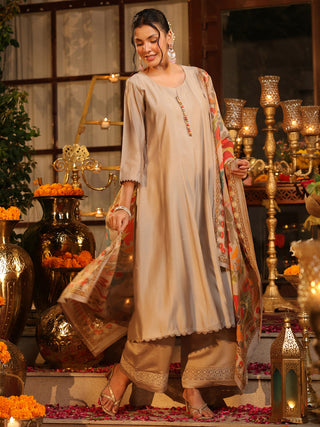 Grey Chanderi A-Line Kurta Set