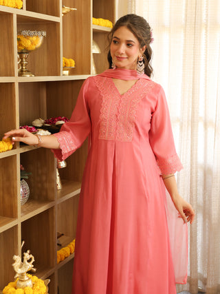 Light Pink Flared A Line Kurta Set with Pocket