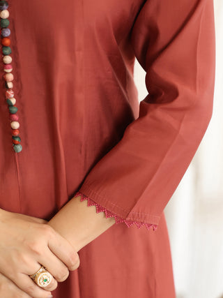 Brick Red Chanderi A-Line Kurta Set