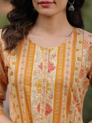 Women Yellow Ethnic Motifs Printed Straight Kurta