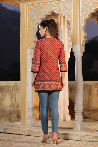 Women Rust & Beige Pure Cotton Kurti