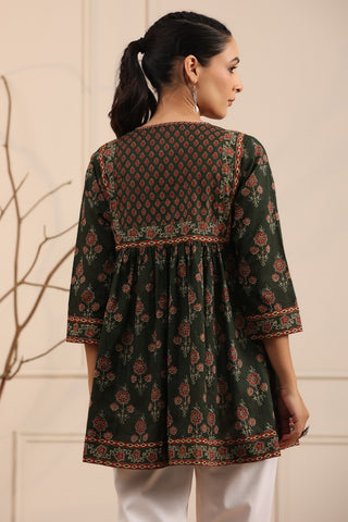 Women Green & Maroon Floral Printed Pure Cotton Empire A line Kurti