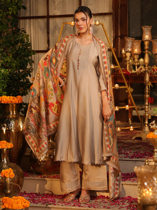 Grey Chanderi A-Line Kurta Set