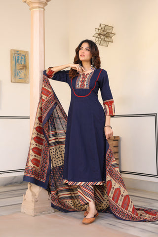 Blue Solid 3-Piece Kurta Set