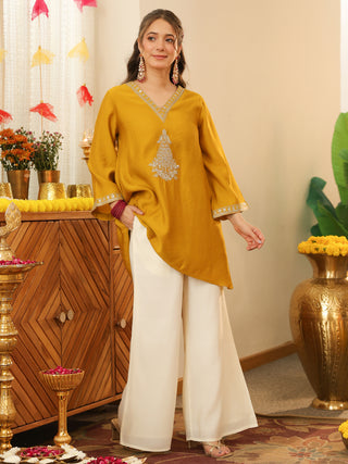 Mustard Embroidered Chanderi Co-Ord Set