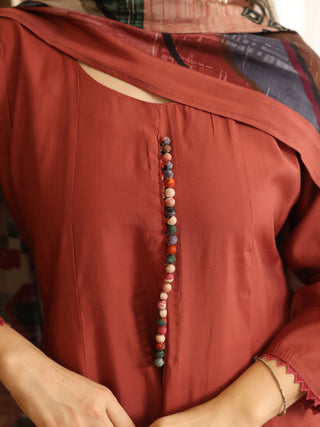 Brick Red Chanderi A-Line Kurta Set