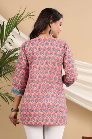 Women Pink Ethnic Motifs Printed Pure Cotton Kurti