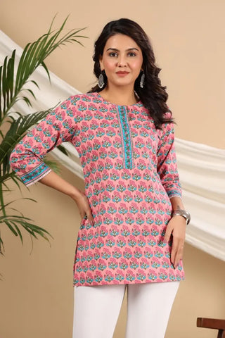 Women Pink Ethnic Motifs Printed Pure Cotton Kurti