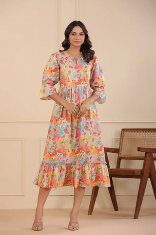 Women Multi Disital Printed Fit and Flare Dresses