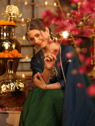 Bottle Green Embroidered Anarkali Kurta Set with Pocket