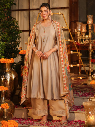 Grey Chanderi A-Line Kurta Set