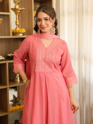 Light Pink Flared A Line Kurta Set with Pocket