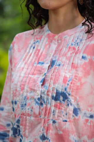 Women Pink Tie & Dye A-Line Kurti