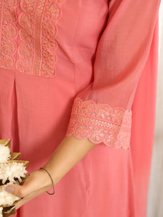 Light Pink Flared A Line Kurta Set with Pocket