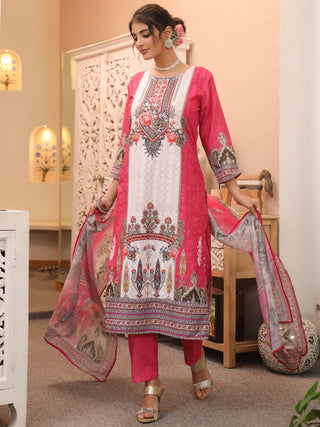 Women Ethnic Motifs Printed Regular Pure Cotton Kurta with Trousers & With Dupatta