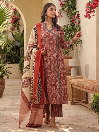 Maroon Printed Gota Patti 3-Piece Kurta Set