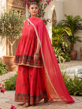 Women Ethnic Motifs Printed Empire Pure Cotton Kurta with Sharara & With Dupatta