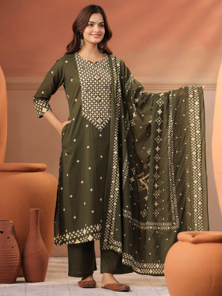 Women Ethnic Motifs Printed Regular Pure Cotton Kurta with Trousers & With Dupatta