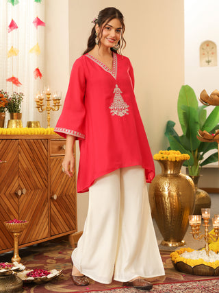 Fuchsia Pink Embroidered Chanderi Co-Ord Set