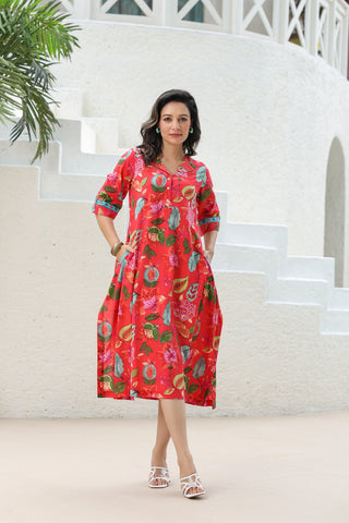 Pure Cotton A-line Midi Ethnic Dresses