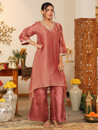 Dusty Rose Woven Butti Tissue Co-Ord Set with Pocket