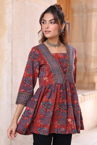 Floral Print Cotton Empire Top