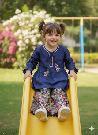 Round Neck Clothing Set Blue