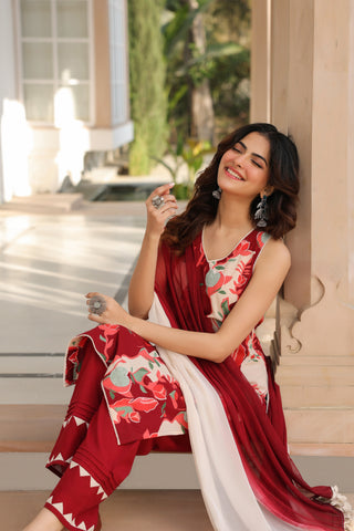 Women Printed Regular Pure Cotton Kurta with Trousers & With Dupatta