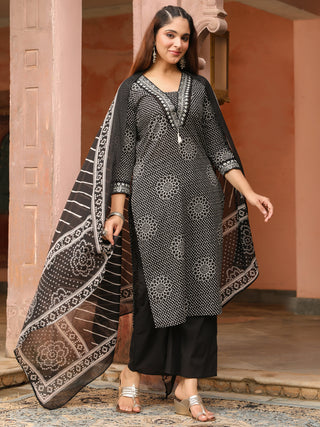 Black Printed 3-Piece Straight Kurta Set