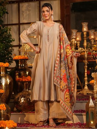 Grey Chanderi A-Line Kurta Set