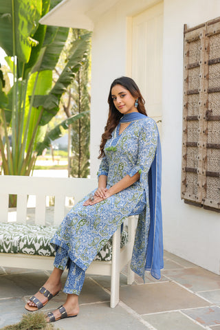 Women Ethnic Motifs Printed Regular Pure Cotton Kurta with Trousers & With Dupatta