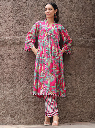 Floral Printed Regular Pure Cotton Kurta & Trousers