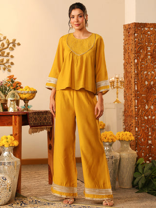 Yellow Lace Chanderi Co-Ord Set
