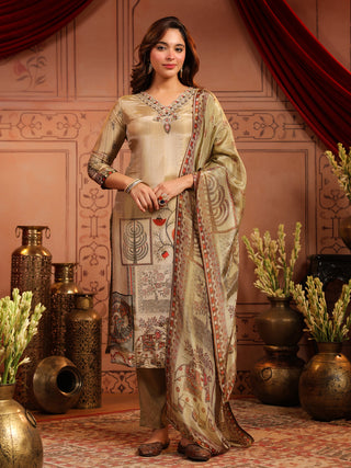 Women Ethnic Motifs Printed Regular Beads and Stones Kurta with Trousers & With Dupatta